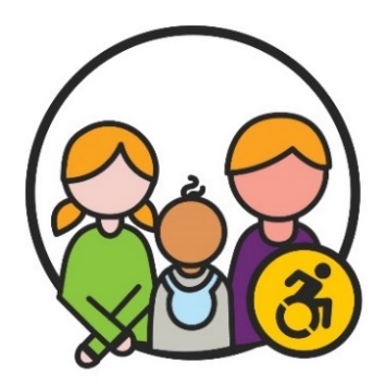 Parents and a child with the disability icon.