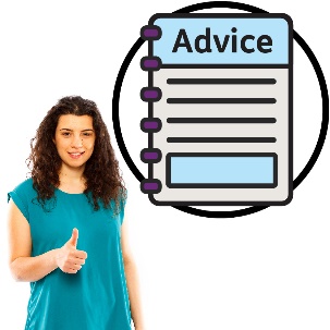 A person giving a thumbs up with an 'Advice' document next to them.