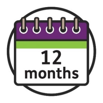 A calendar that reads '12 months'.