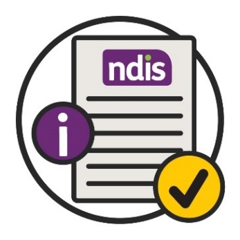 An NDIS document with an information icon, and a tick next to it.