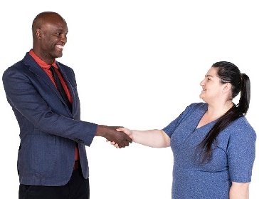 An IAC member shaking hands with a worker from the NDIA.