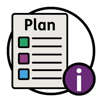 A 'Plan' document with 3 bullet points. Next to the document is an information icon.