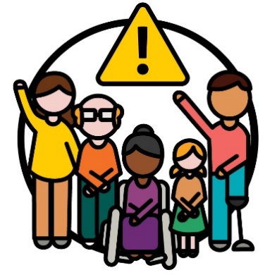 A group of participants. 2 of them are raising their hands. There is a problem icon above them.