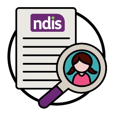 A document that says 'NDIS' next to a magnifying glass showing a child.