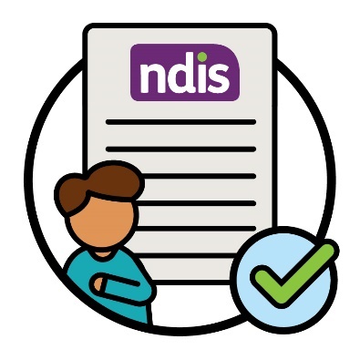 A document that says 'NDIS' next to a child and a tick.