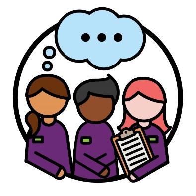 3 NDIS workers beneath a thought bubble.