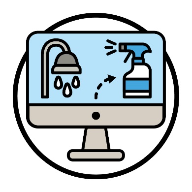 A computer screen showing an icon of a shower and cleaning spray.