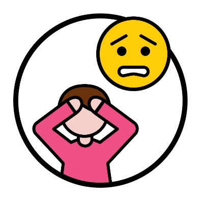 A person holding their head next to a worried face.