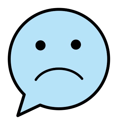 A sad face inside of a speech bubble.