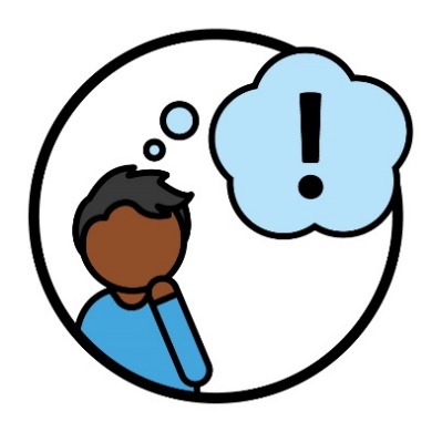 A person who looks worried next to a speech bubble with a problem icon inside of it.