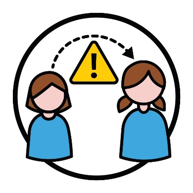 An arrow pointing from a child to a young person. There is a problem icon between them.