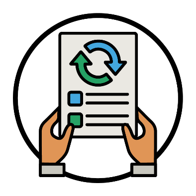 2 hands holding a document with a change icon on it.