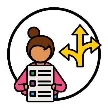 A person holding their NDIS plan next to an icon of 3 arrows pointing in different directions.