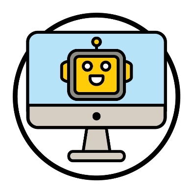 A computer screen with a robot face on it.