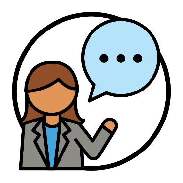 A person in a suit with a speech bubble next to them.