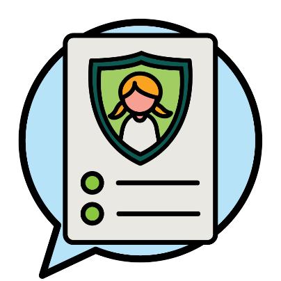 A document with a child protection icon on it. This is a shield with a child on it.
