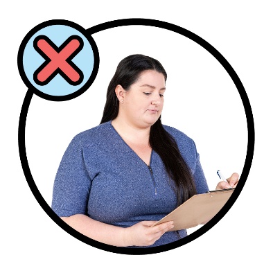 A person writing on a clipboard. Above is a cross.