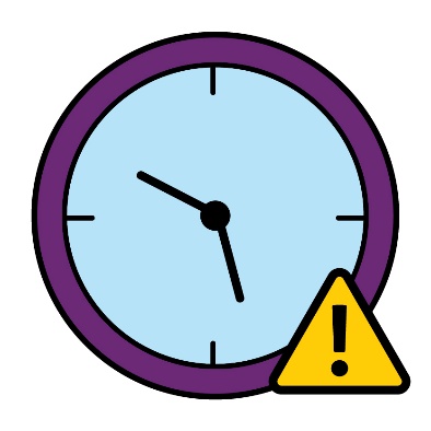 A clock next to a problem icon.