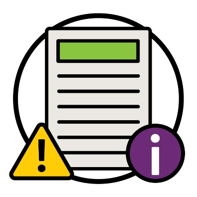 A report with a problem icon and an information icon in front of it.