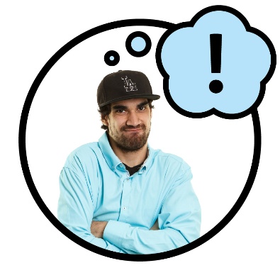 A person looking upset. They have a thought bubble showing an exclamation mark.