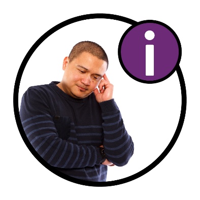 A person looking worried next to an information icon.