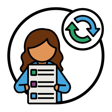 A person holding a plan. Above is a change icon.