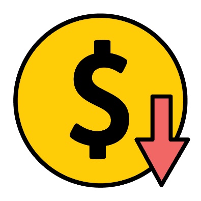 A money icon next to a down arrow.