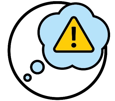 A thought bubble showing a problem icon.