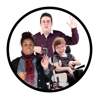 A child and 2 adults with their hands raised.