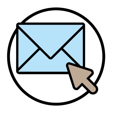 An envelope with a mouse cursor on it.