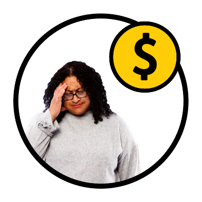 A person looking worried next to a dollar sign.