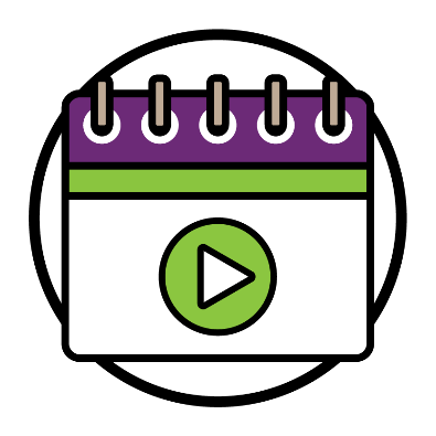 A calendar showing a green start button.