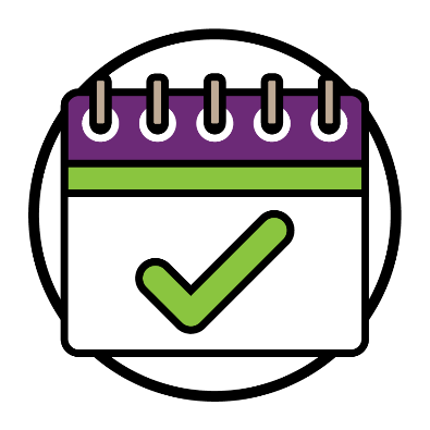 A calendar showing a tick.