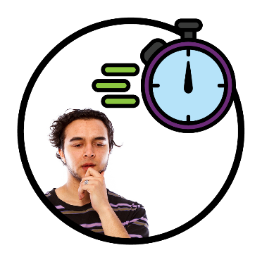 A person looking worried next to a stopwatch.