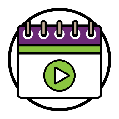 A calendar showing a green start button.