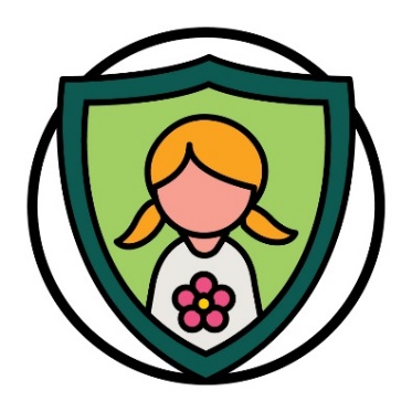 A child protection icon - a shield with an image of a child on it.