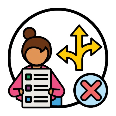 A person holding a plan with an arrow pointing 3 ways next to them. Below is a cross.