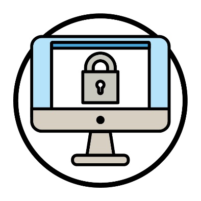 A computer screen showing a lock icon.