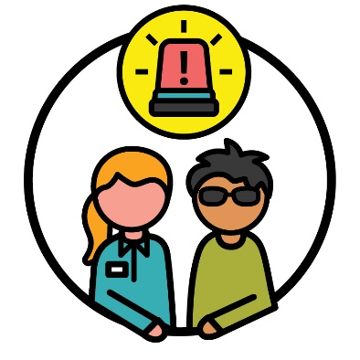 An emergency icon above a person supporting someone.