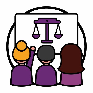 3 participants looking at a scale symbol that represents being fair.