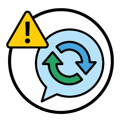 A change icon inside of a speech bubble. Next to the speech bubble is a problem icon. 