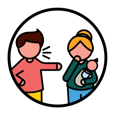 A person shouting at someone holding a baby. 
