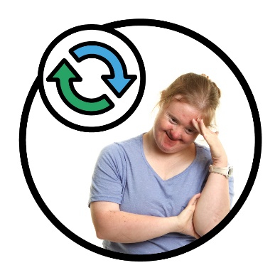 A worried person next to a change icon.