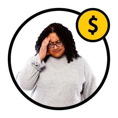 A worried person next to a dollar sign.
