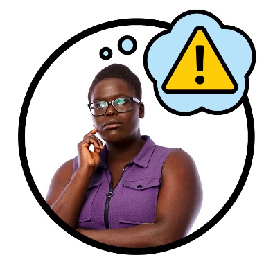A problem icon inside a thought bubble above a worried person.