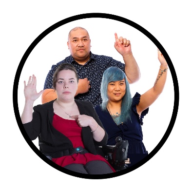 3 people raising their hands and pointing to themselves.