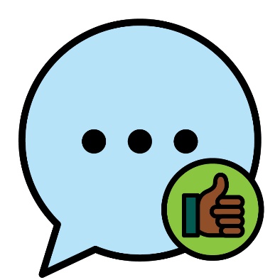 A thumbs up next to a speech bubble.