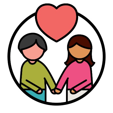 2 people holding hands. A love heart is between them.