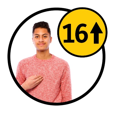 A person pointing to themself. Above them is the number '16' next to an arrow pointing up.