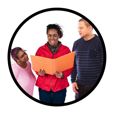 3 people looking at a document.